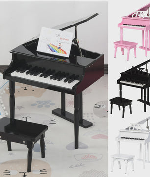 Homcom Grand Piano with Stand Stool Wooden Musical Toy 52X50X49 cm