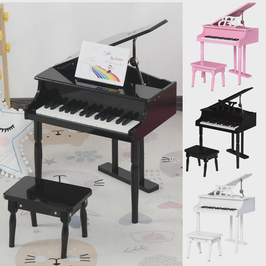 Homcom Grand Piano with Stand Stool Wooden Musical Toy 52X50X49 cm