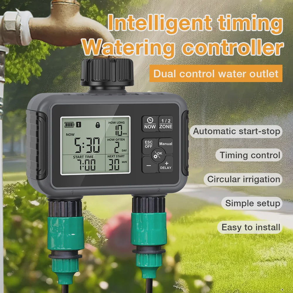 Intelligente Automatische Water Timer met 2 Uitgangen voor Buiten - Programmeerbaar Irrigatiesysteem