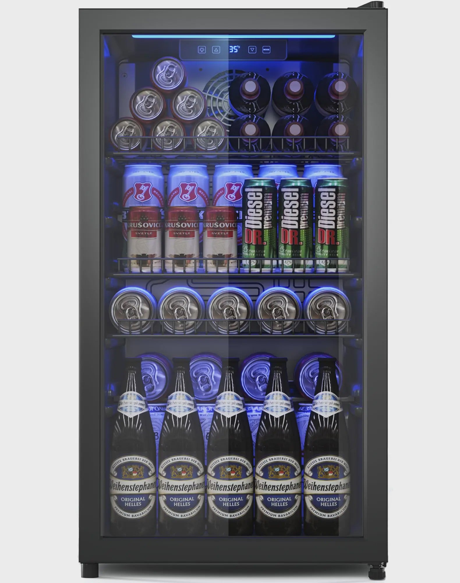 90L Drankenkoelkast met Dubbel Glas, LED Verlichting en 128 Blikjes Capaciteit - Energieklasse C