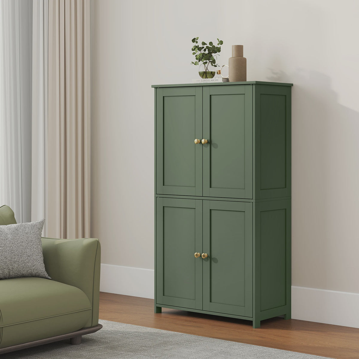 Vasagle Hoge Kast met 4 Deuren - Groen - 30x60x110 cm
