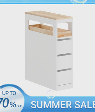 Smalle Badkamerkast met 3 Lades en Afneembare Tray - Houten Bovenblad