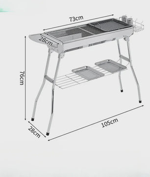 Grote RVS Houtskool BBQ Grill - Draagbaar, Opvouwbaar & Eenvoudig te Installeren