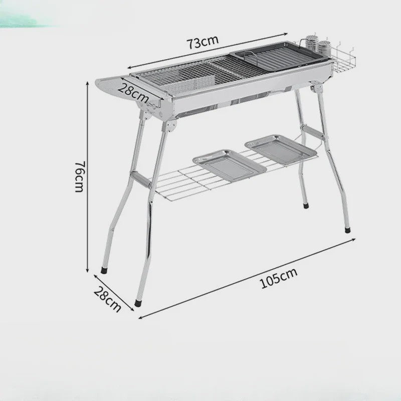 Grote RVS Houtskool BBQ Grill - Draagbaar, Opvouwbaar & Eenvoudig te Installeren