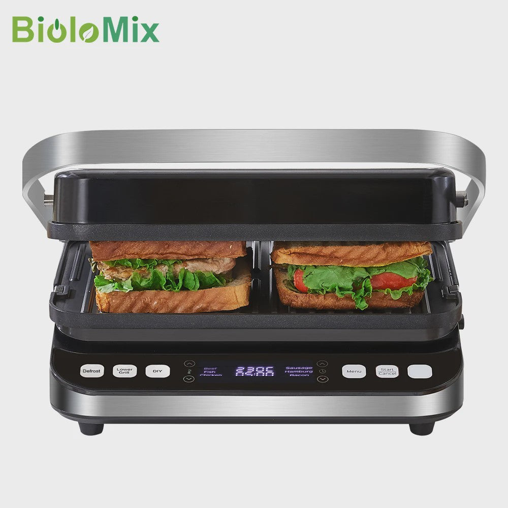 BioloMix Contactgrill 2000W - Panini, Grill, Wafelmaker - Digitaal & 180° Open