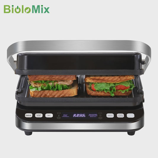 BioloMix Contactgrill 2000W - Panini, Grill, Wafelmaker - Digitaal & 180° Open