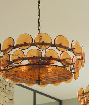 Lorenzo Design Kroonluchter - Italiaans Amber & Groen Art Glass, Bauhaus Stijl