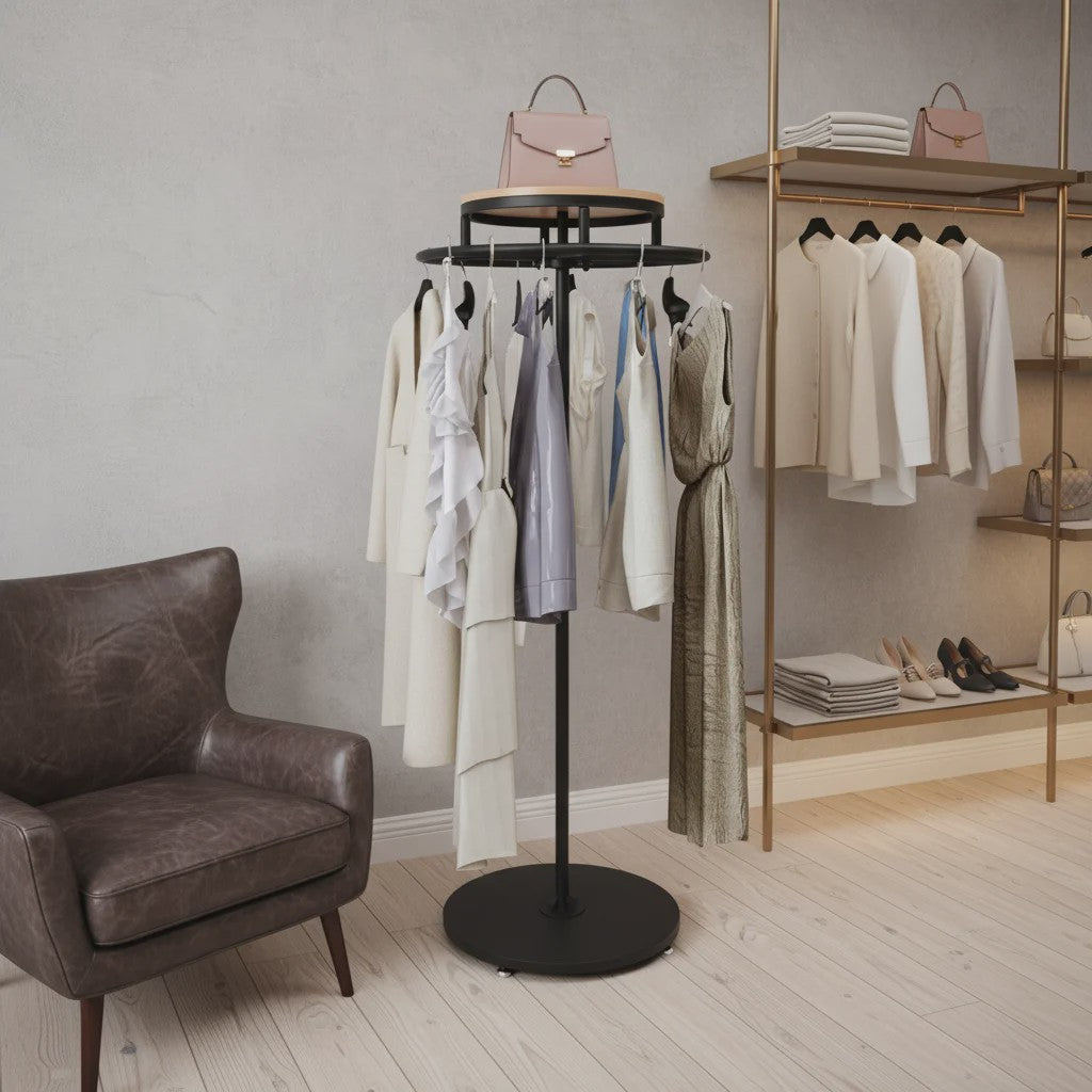 Draaibaar Kledingrek Staand - Rond Metalen Displayrek voor Winkels & Slaapkamer