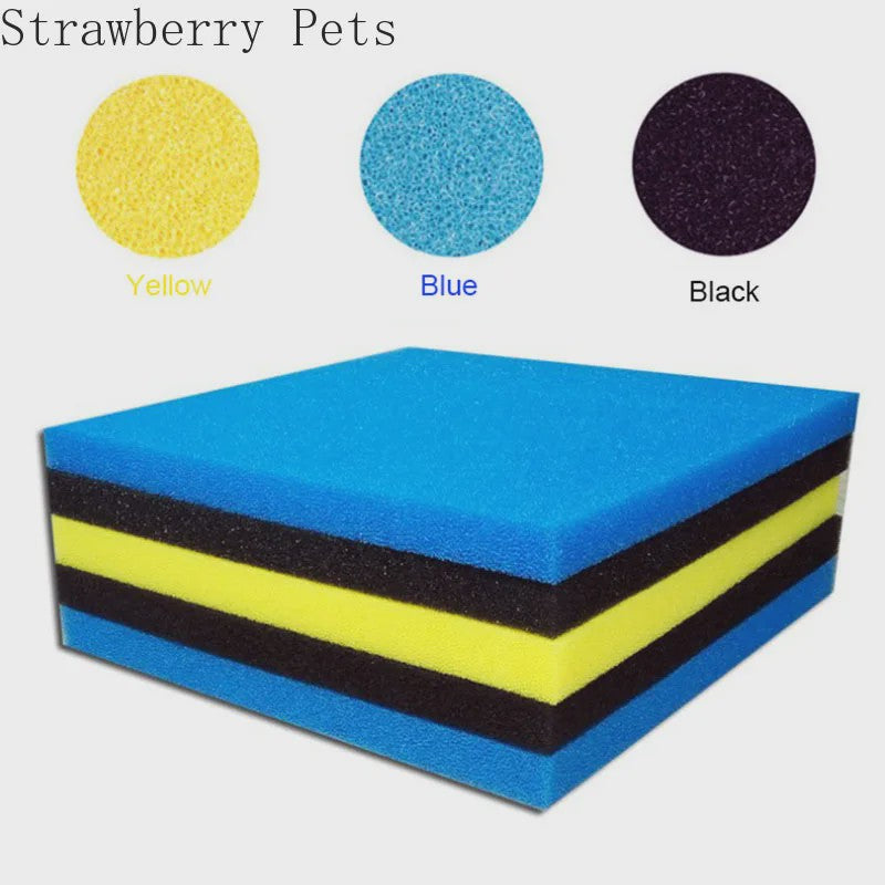 Aquarium Filter Spons Pad - 50x50x2cm - Biochemisch Filtermedium voor Vis Tanks - Zwart, Blauw, Geel