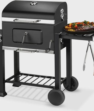Zwarte Trolley Barbecue met Wielen, Deksel en Thermometer - 115x68x107 cm
