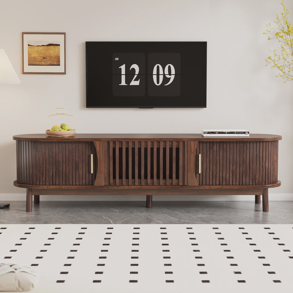 Bruin TV-meubel met Schuifdeuren & Open Vakken - 165 cm Breed - Geschikt voor TV tot 65 inch
