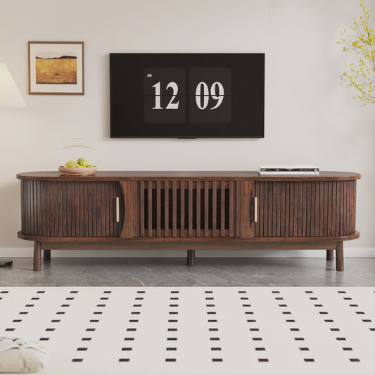 Bruin TV-meubel met Schuifdeuren & Open Vakken - 165 cm Breed - Geschikt voor TV tot 65 inch