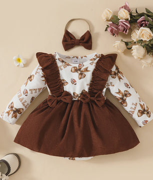 Schattige Baby Meisjes Jurk met Strikjes & Geribbelde Rand - 2-delig Set (0-18 mnd)