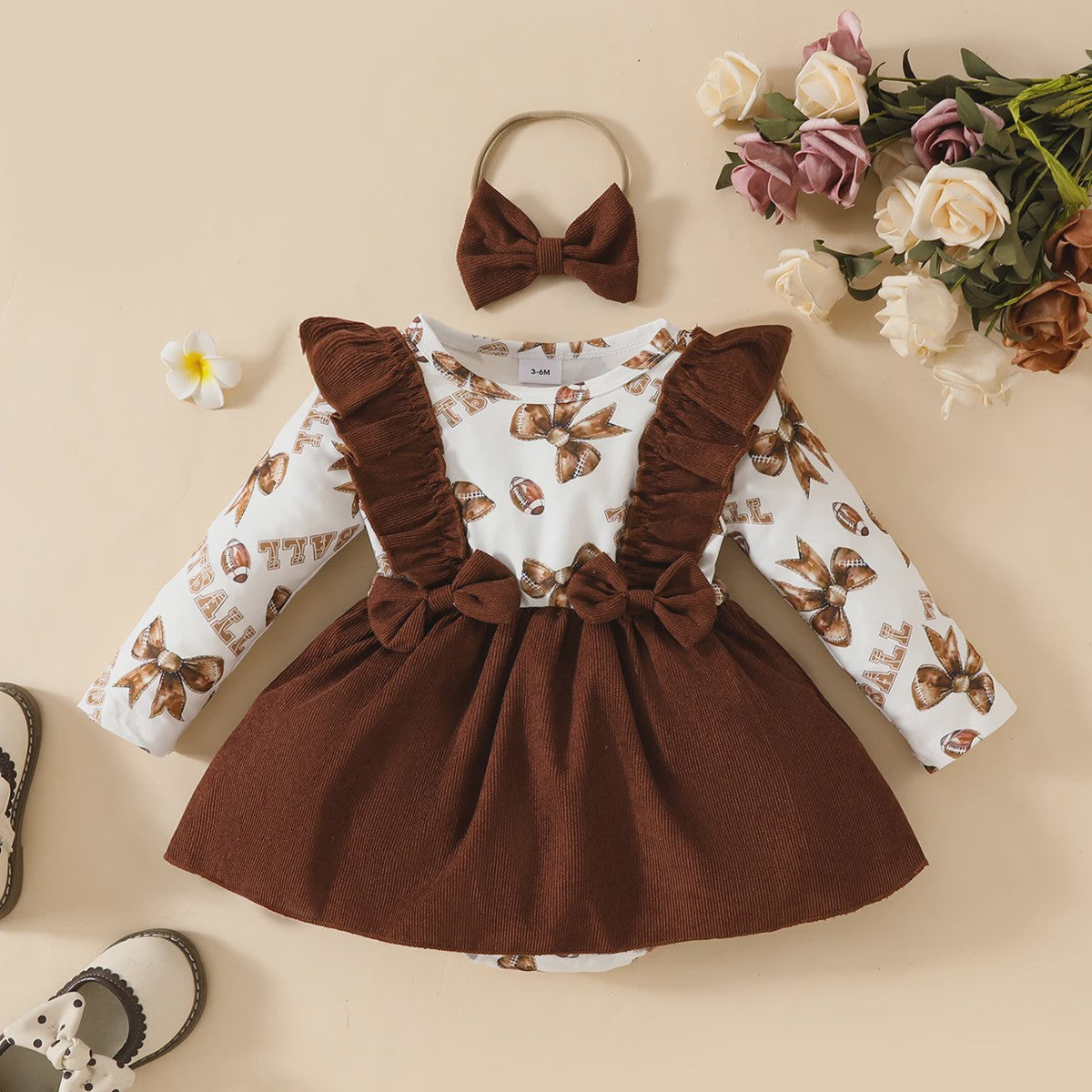 Schattige Baby Meisjes Jurk met Strikjes & Geribbelde Rand - 2-delig Set (0-18 mnd)