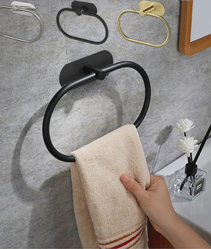 Zelfklevende RVS Handdoekhouder Ring - Stijlvol Zwart Ophangrek voor Badkamer & Keuken