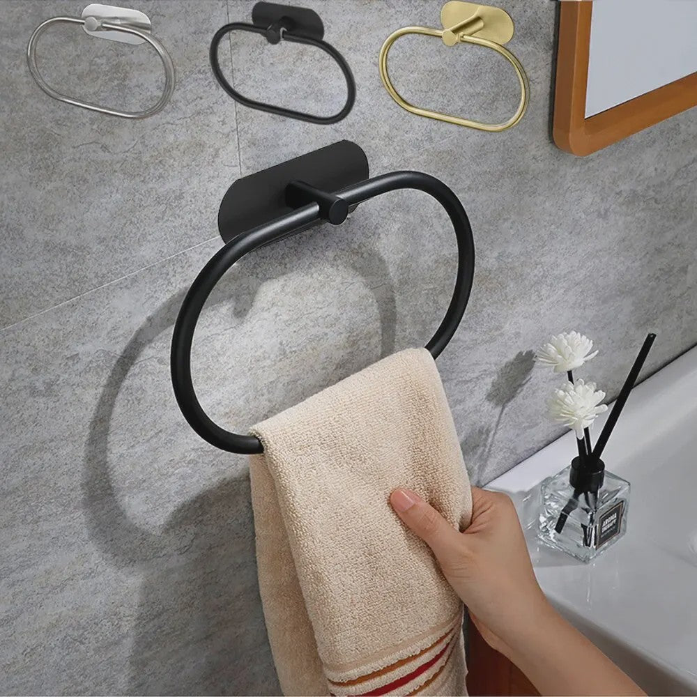 Zelfklevende RVS Handdoekhouder Ring - Stijlvol Zwart Ophangrek voor Badkamer & Keuken