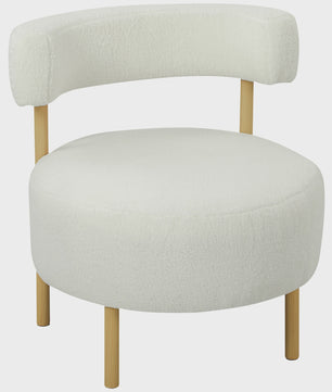Luxe Bouclé Lounge Fauteuil met Gebogen Rugleuning en Metalen Frame