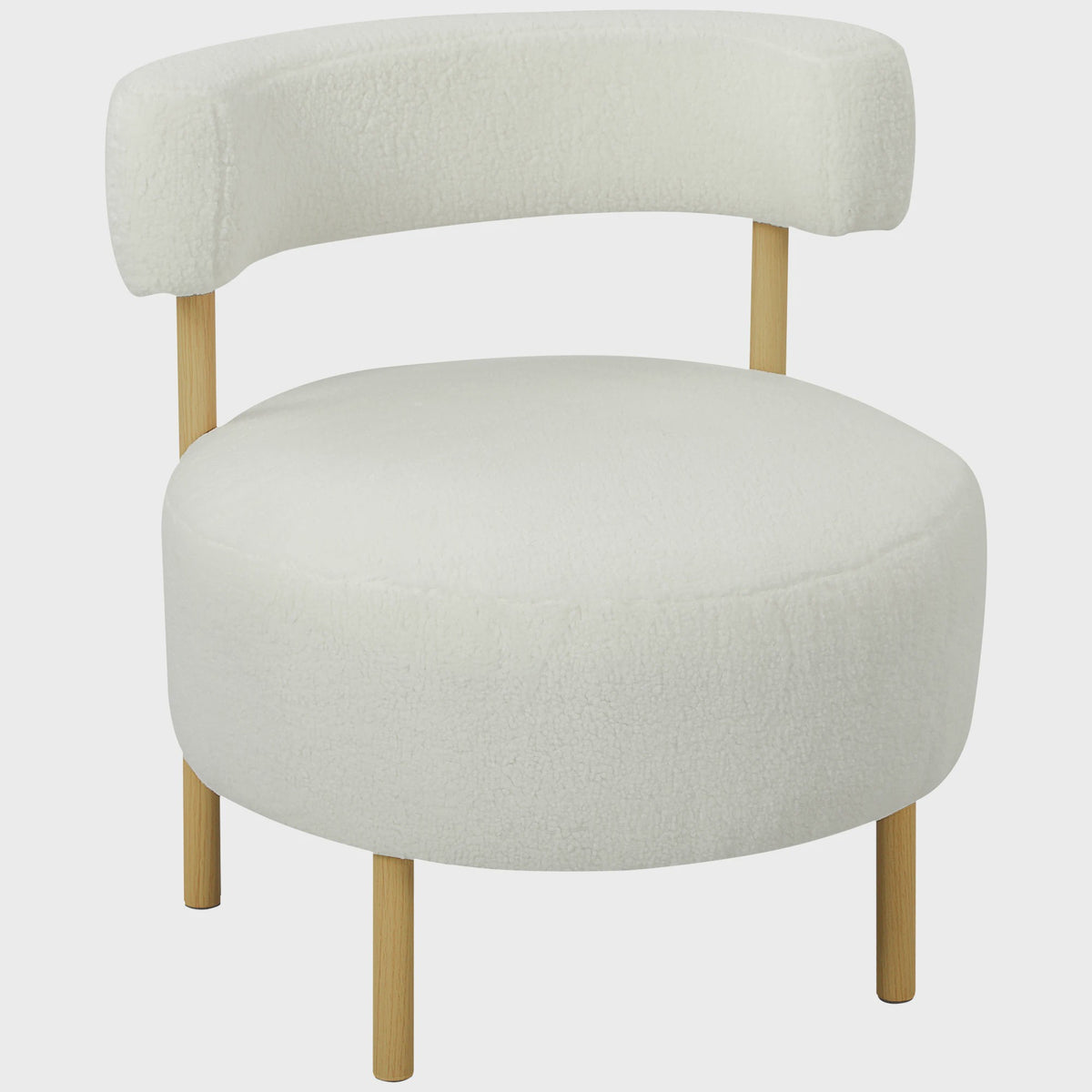 Luxe Bouclé Lounge Fauteuil met Gebogen Rugleuning en Metalen Frame