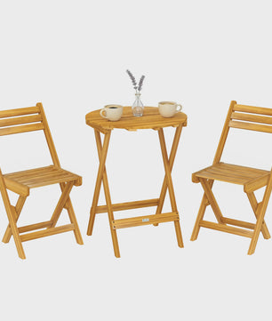 Outsunny 3-delige Inklapbare Bisterset van Acaciahout met Ronde Tafel en 2 Stoelen