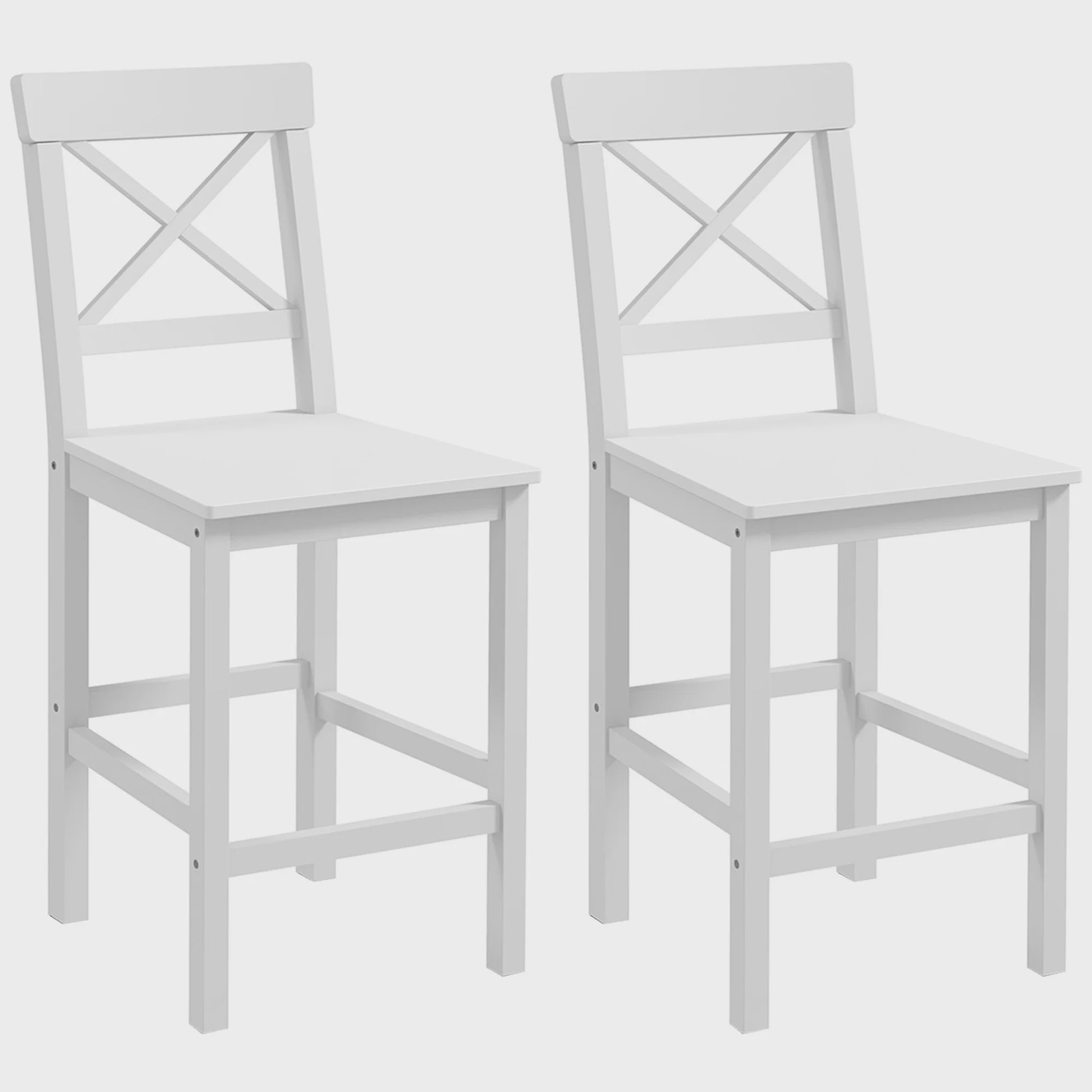 Set van 2 Houten Barkrukken - Landelijke Stijl, 60cm Hoog met Voetensteun - Wit