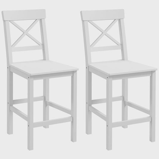 Set van 2 Houten Barkrukken - Landelijke Stijl, 60cm Hoog met Voetensteun - Wit