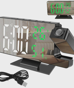 Moderne LED Digitale Projectiewekker met Spiegel & 180° Draaibare Projector