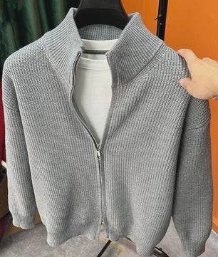 Heren Gebreid Vest met Rits en Opstaande Kraag - Slim Fit Buitenlaag