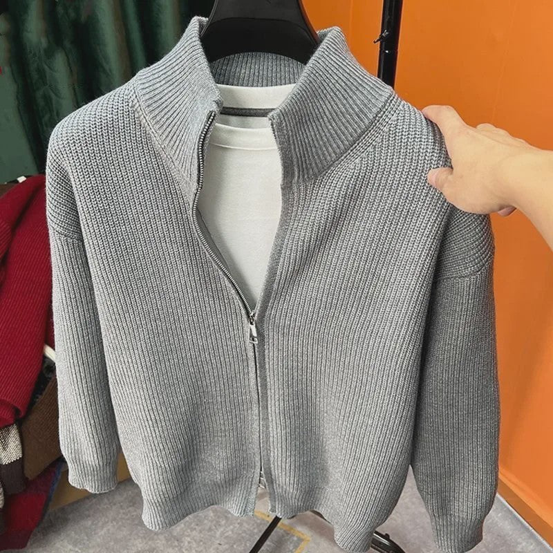 Heren Gebreid Vest met Rits en Opstaande Kraag - Slim Fit Buitenlaag