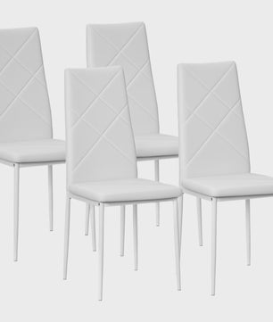 Set van 4 Witte Eetkamerstoelen met Synthetische Bekleding en Stalen Poten