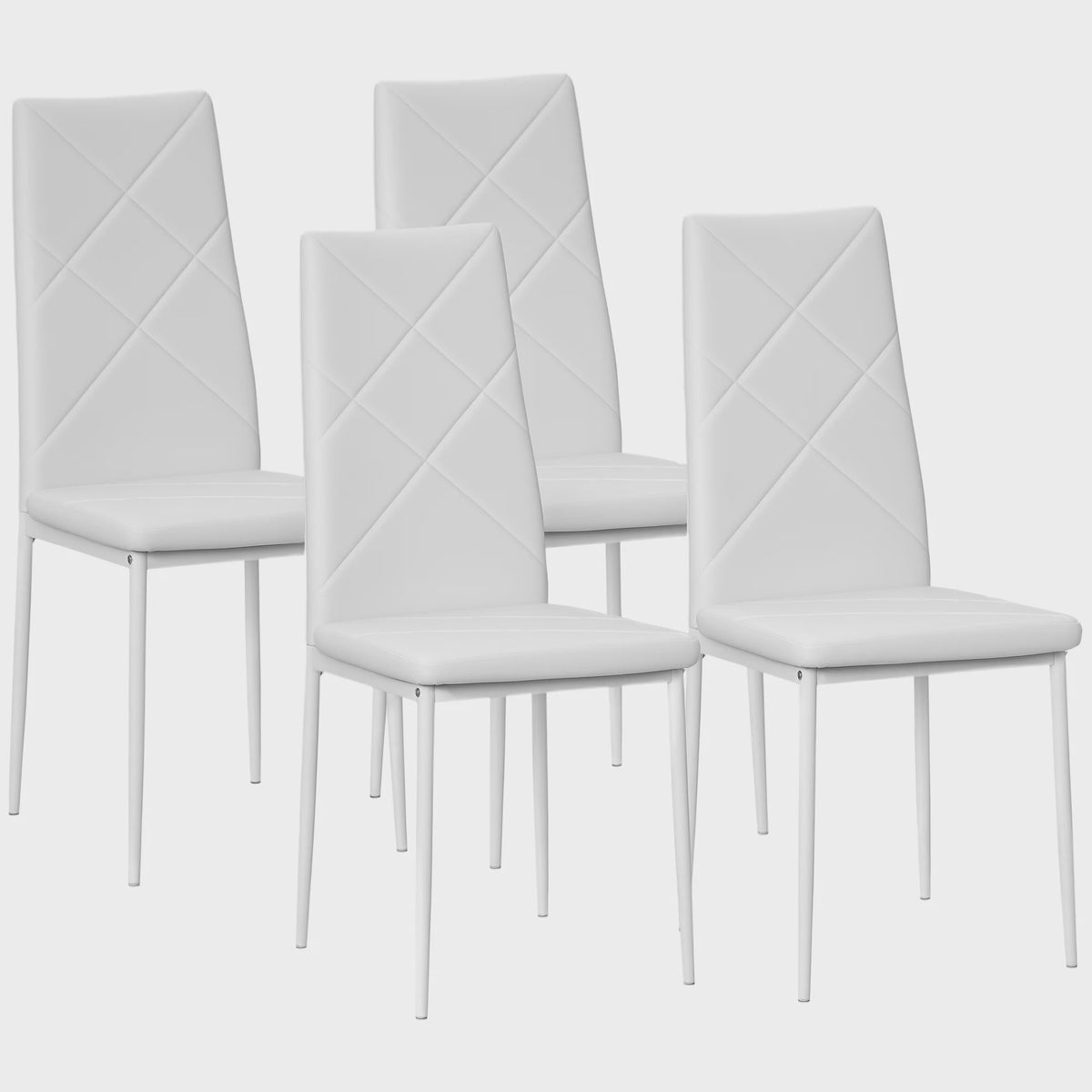 Set van 4 Witte Eetkamerstoelen met Synthetische Bekleding en Stalen Poten