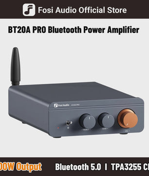 Fosi Audio BT20A PRO Bluetooth 5.0 Versterker - 2x 300W Mini HiFi Stereo Klasse D Audio Versterker met Bass & Treble Controle