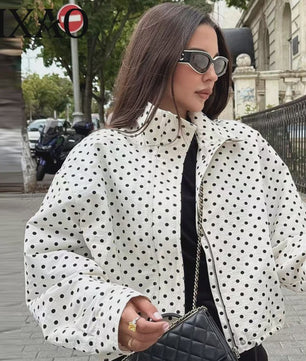 Dames Bomberjack met Polka Dots - Oversized Crop Jacket voor de Demi-Season