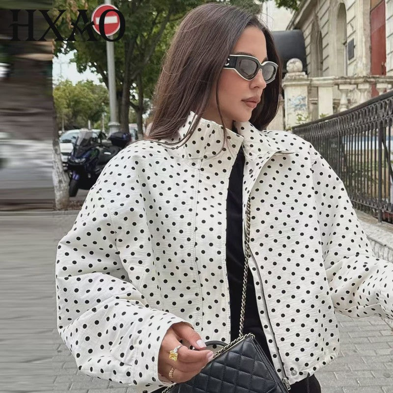 Dames Bomberjack met Polka Dots - Oversized Crop Jacket voor de Demi-Season