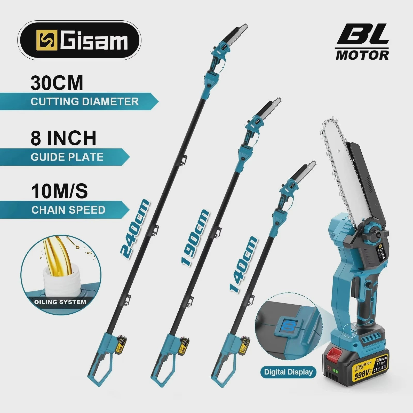 Gisam Telescopische Accu Kettingzaag 8-Inch - Snoeien op Afstand met Makita 18V Batterij
