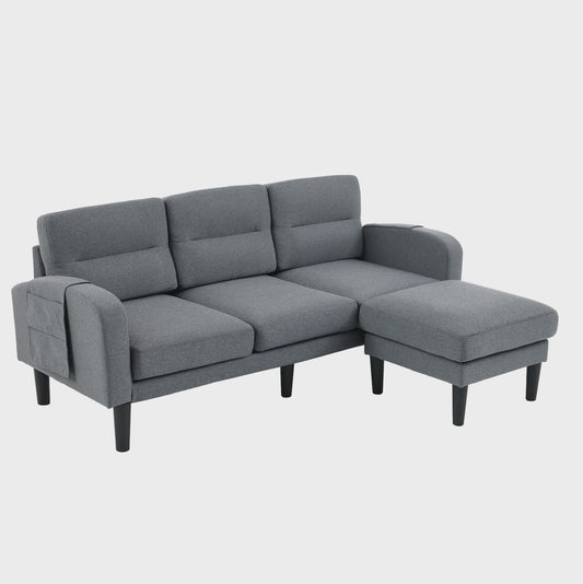 Modulaire L-vormige 3-zits Hoekbank met Chaise Lounge en Zijvakken - Grijs
