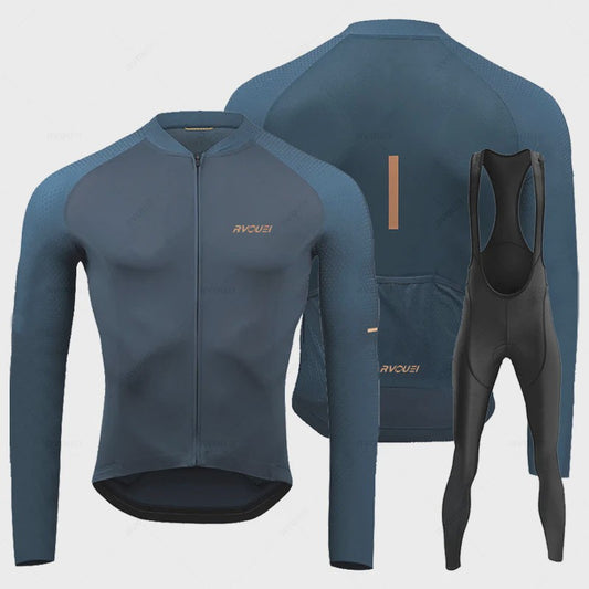 Heren Fietsset Lange Mouw Jersey met Bib Pants - Ademend en Comfortabel