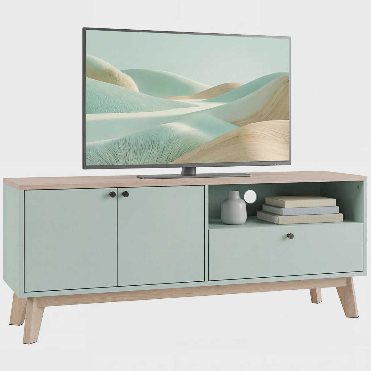 SediaXL TV Meubel 120 cm Lichtgroen met 2 Deuren, Lade en Open Vak - Geschikt voor TV's tot 36 inch