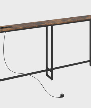 Smalle Industriële Console Tafel met Laadstation - 160x20x80 cm - Rustiek Bruin