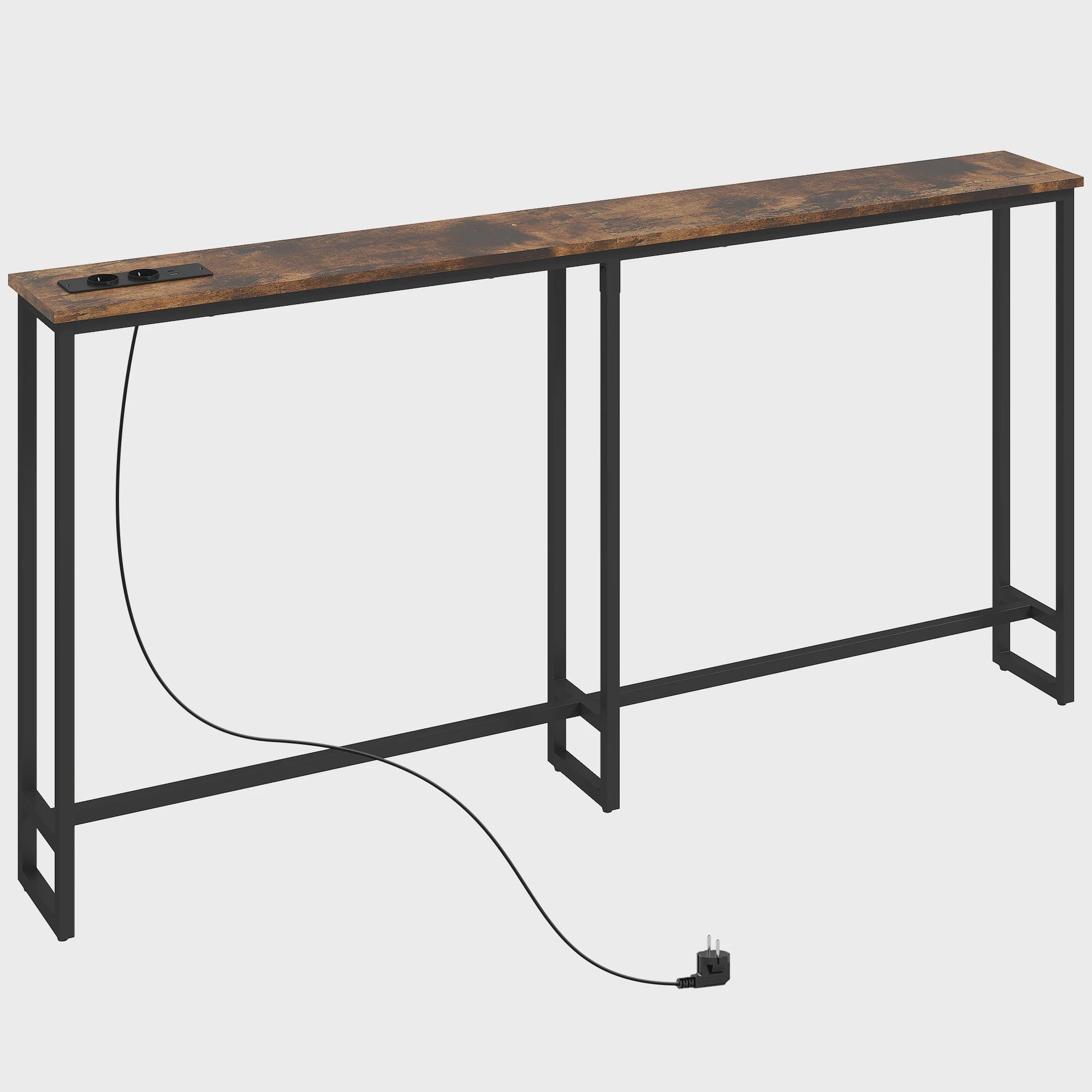 Smalle Industriële Console Tafel met Laadstation - 160x20x80 cm - Rustiek Bruin