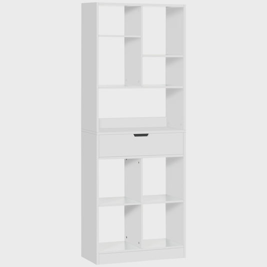 Stijlvolle Houten Boekenkast met Lade en 9 Open Vakken - 60x26x158cm