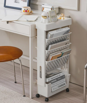 Verrijdbare Opbergtrolley met 5 Lagen - Multifunctioneel Bureau en Boekenkast Organizer
