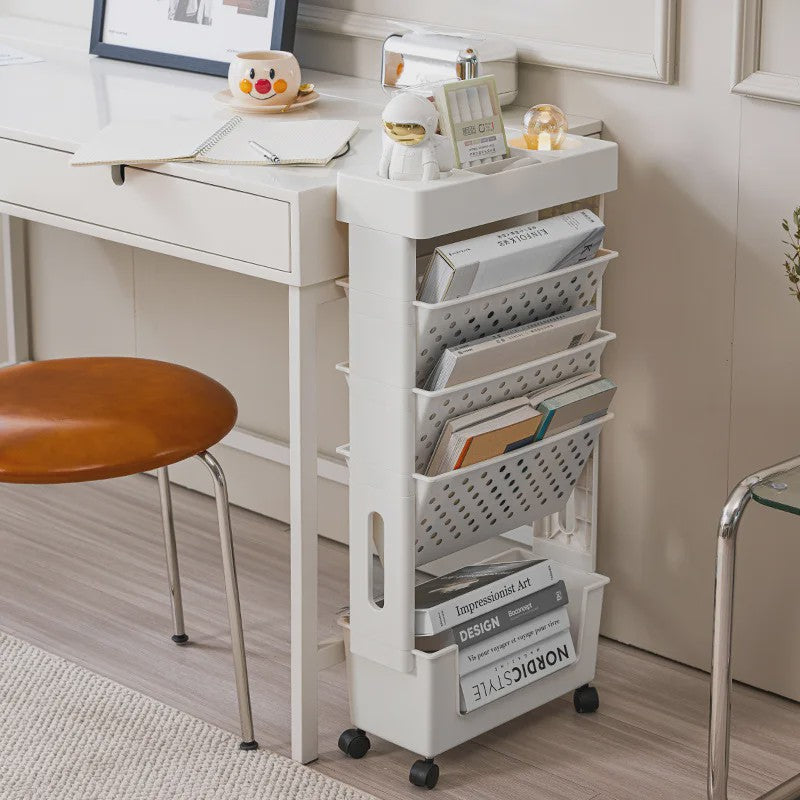Verrijdbare Opbergtrolley met 5 Lagen - Multifunctioneel Bureau en Boekenkast Organizer