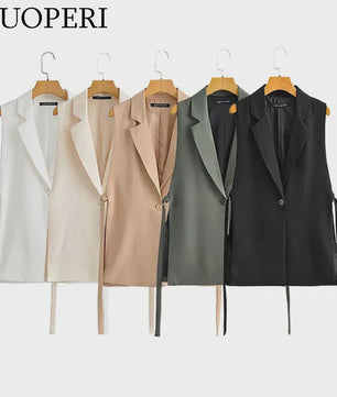 Dames Y2K Mouwloos Vest met Notch Kraag en Tailleband - Chic & Casual