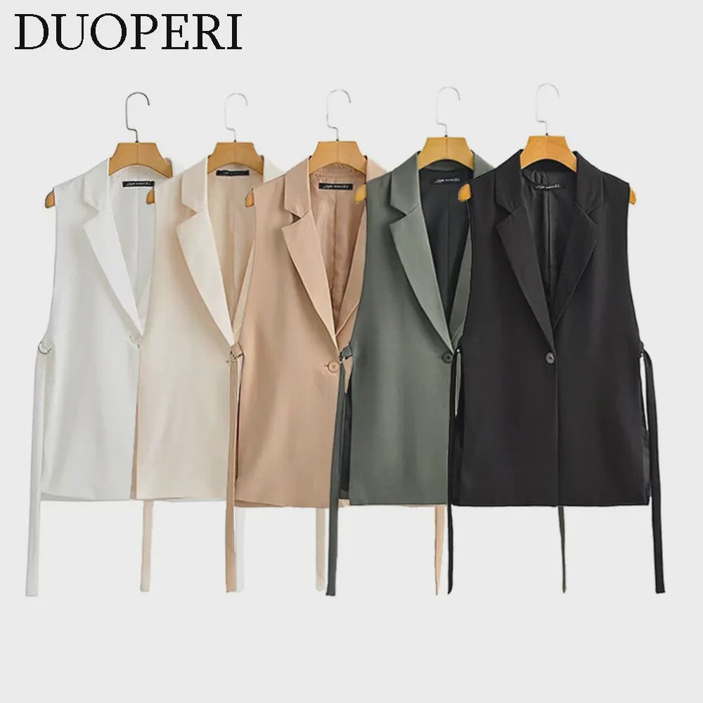 Dames Y2K Mouwloos Vest met Notch Kraag en Tailleband - Chic & Casual