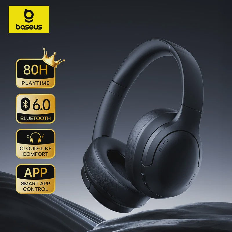 Baseus BH1 Lite Draadloze Koptelefoon - Bluetooth 6.0, 80 Uur Speeltijd, Super Bass & Heldere Oproepen