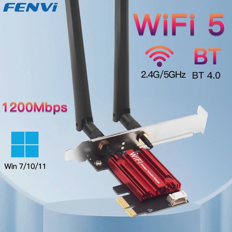 FENVI AC1200 WiFi 5 PCI-E Netwerkkaart met Bluetooth 4.0 - Dual Band 2.4GHz/5GHz voor Desktop (Win 7/8/10/11)