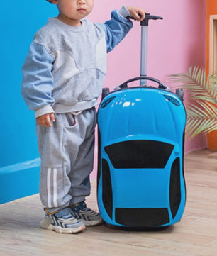 Vrolijke Kinder Koffer op Wielen - Cartoon Auto Design - Lichtgewicht Trolley voor Kinderen (2-10 jaar)