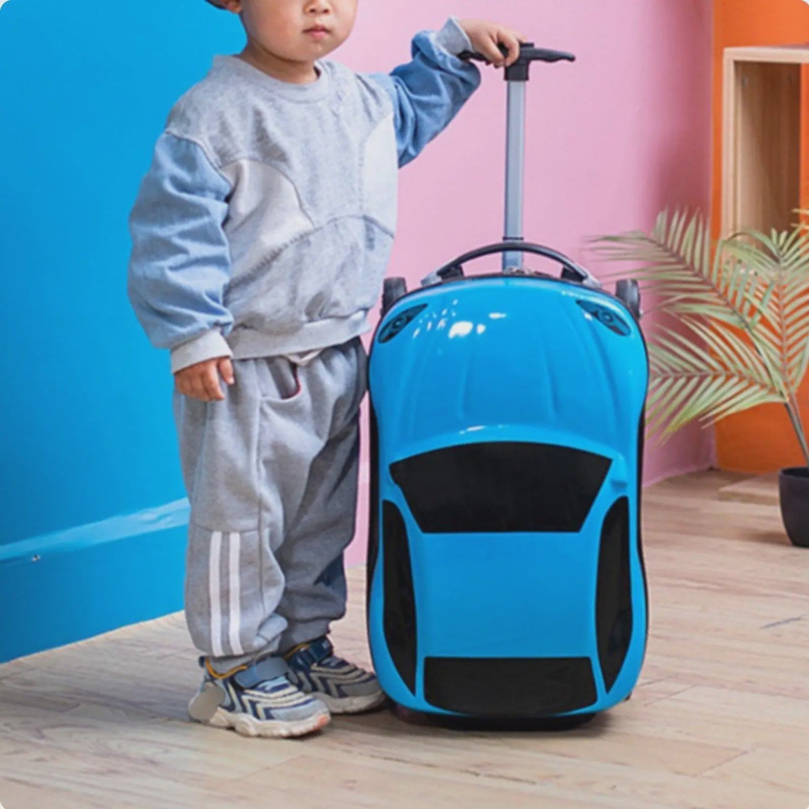 Vrolijke Kinder Koffer op Wielen - Cartoon Auto Design - Lichtgewicht Trolley voor Kinderen (2-10 jaar)