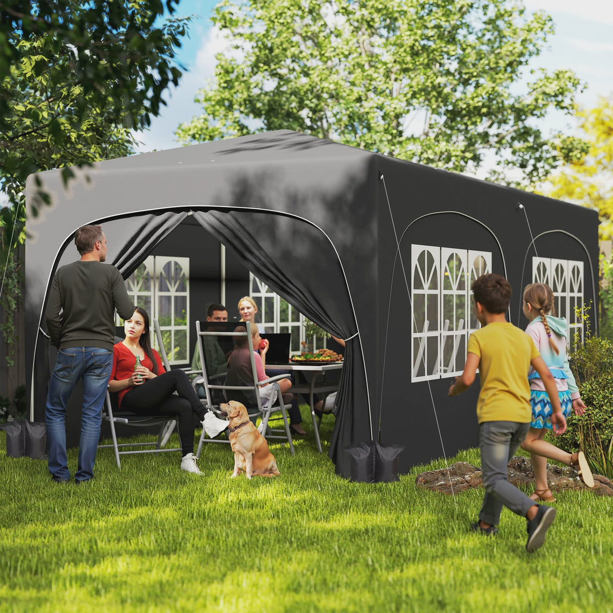 6x3m Uitklapbare Partytent met 6 Zijwanden - Donkergrijs