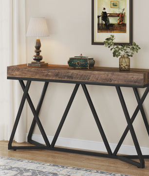 Industriële Console Tafel 140cm - Landelijke Entree Tafel met Unieke Metalen Poot